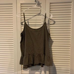 Green and white striped ruffle tank. Anthropologie size medium